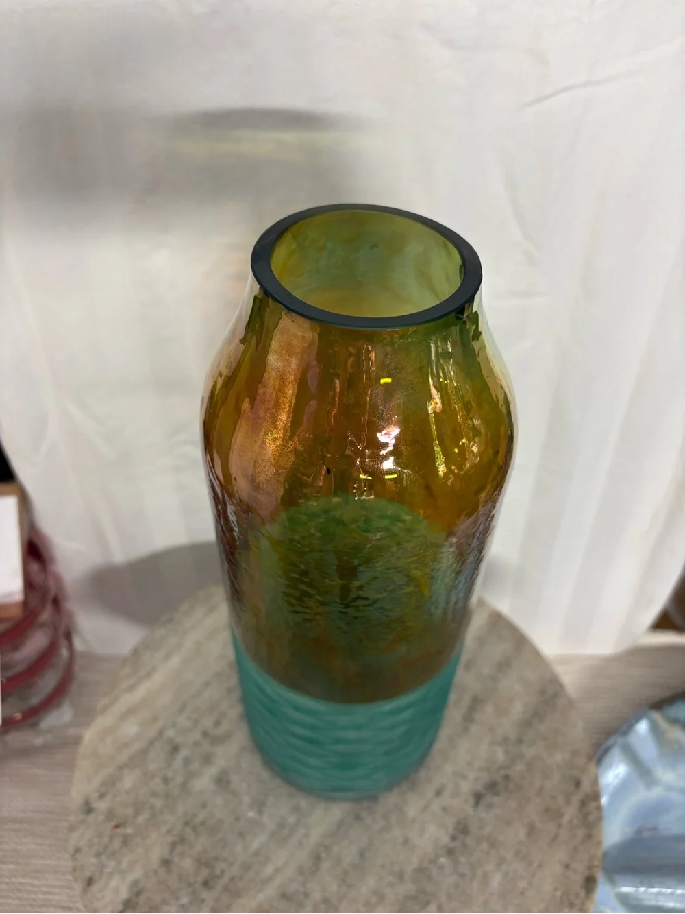 Two-Tone Glass Vase in Amber and Teal